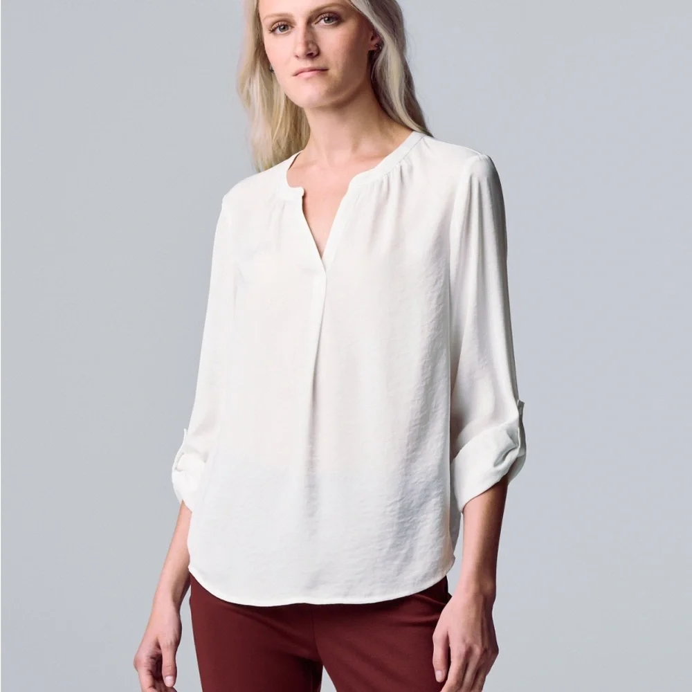 NWT women’s Simply Vera Vera Wang roll tab sleeve blouse SZ Large - Picture 1 of 5